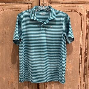 Vineyard Vines Performance Polo, Boys Size (L 16); turquoise & pool striped